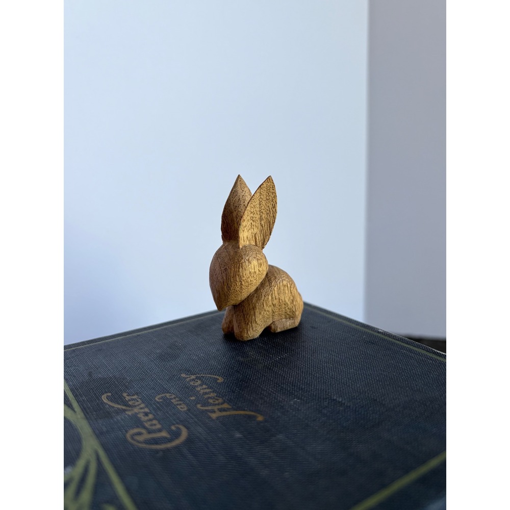 1992 Hand Carved Wood Bunny Rabbit Figurine Signed Artist Folk Art Woodland
